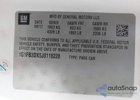 2018 Chevrolet Camaro 1Lt from USA, damaged, VIN 1G1FB3DX5J0118228